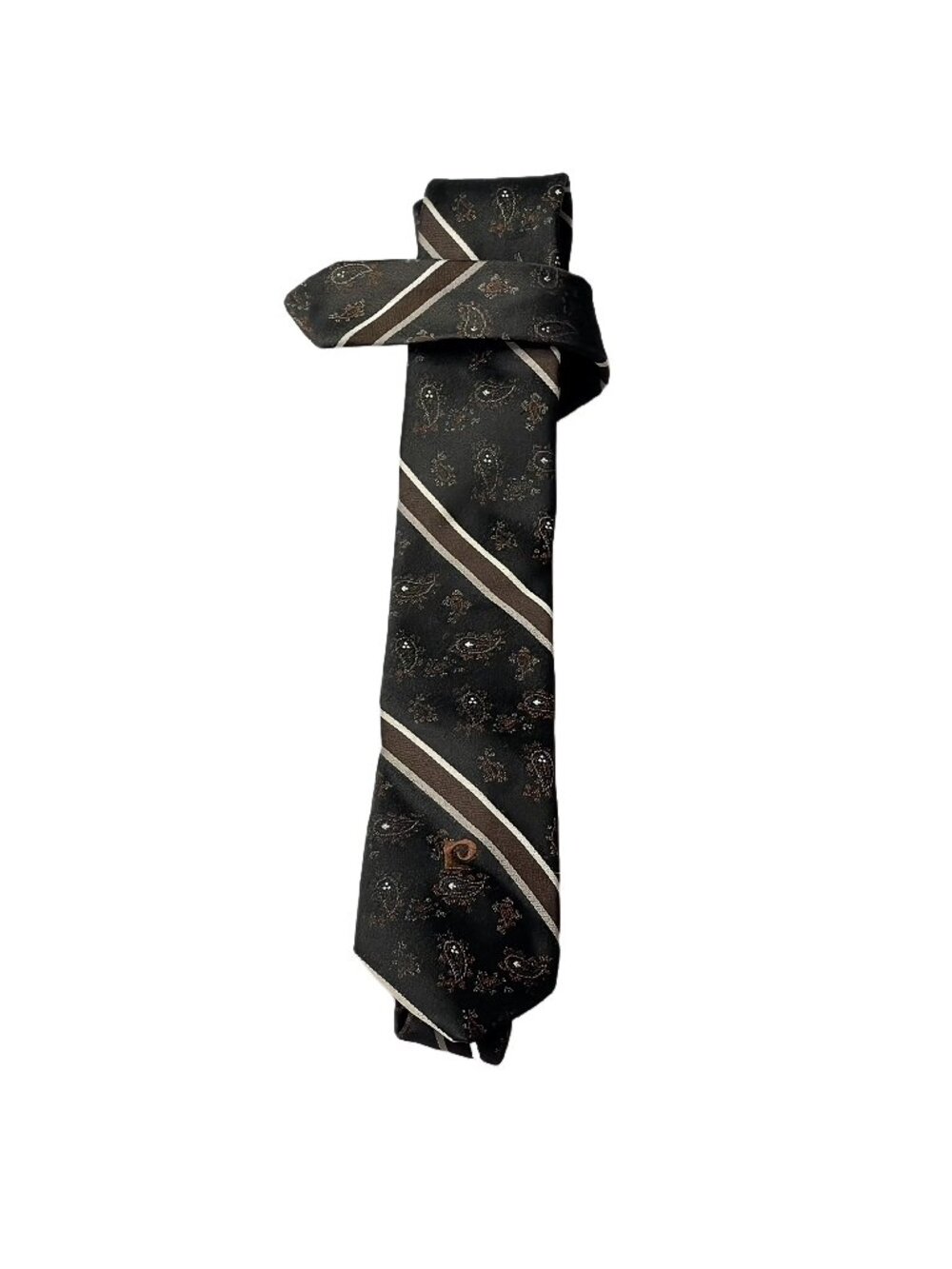 Pierre Cardin Mens Black & Brown Paisley Striped Tie